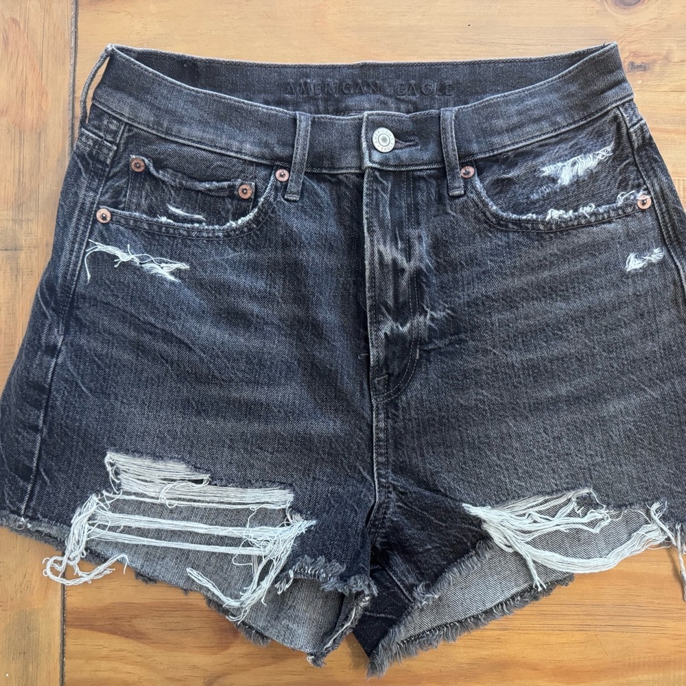 American Eagle Outfitters Black Jean Shorts High-Waisted Distressed